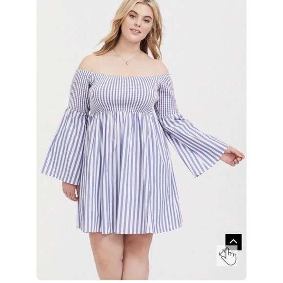 Torrid Blue Striped Smocked Skater Dress Size 00 - Picture 1 of 11